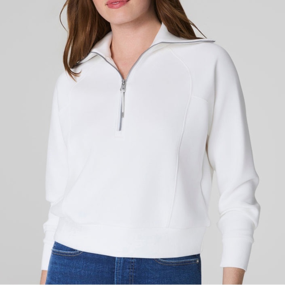 SPANX Women's Air Essentials White Half-Zip Pullover Top
